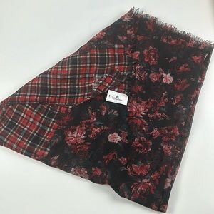 Disney Parks Red Black Floral Plaid Scarf